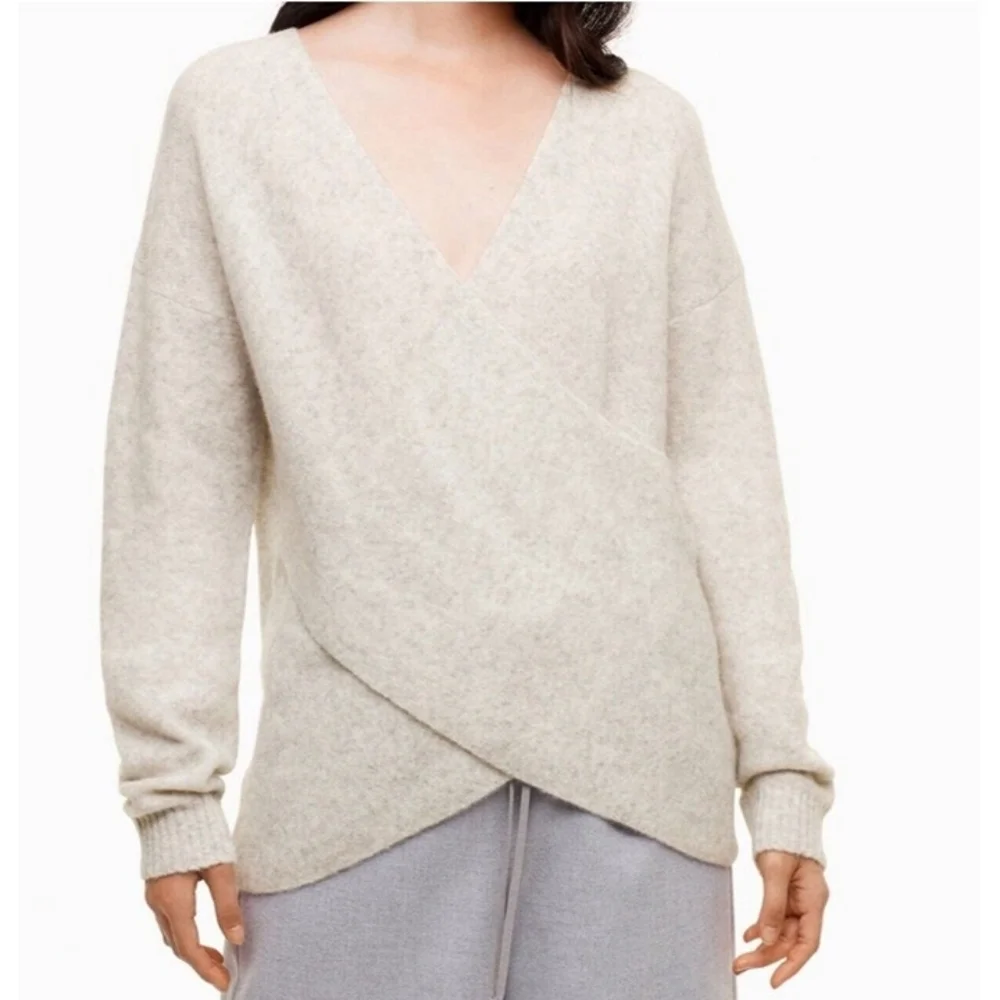 Babaton Crossover Faux Wrap Wool Alpaca Sweater Large - Picture 2 of 7